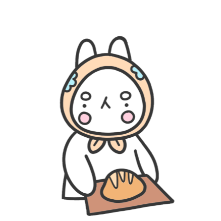 Cartoon bunny with a headband holding a loaf of bread