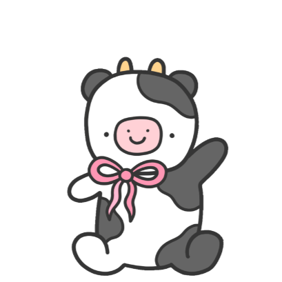 Cartoon cow with a pink bow